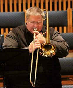 Rob Hampson playing the trumpet. 